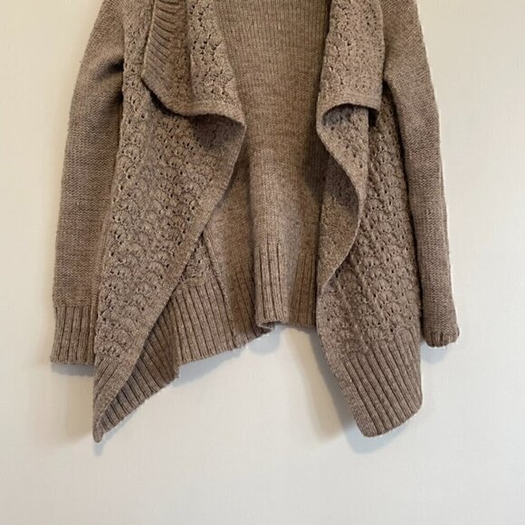 AMERICAN EAGLE Brown Gold Metallic Chunky Knit Open WOOL Draped Cardigan Sweater - Picture 5 of 12